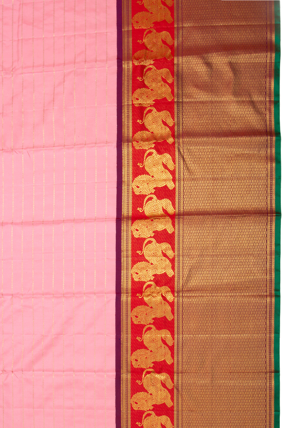 Kanchipuram Silk Horizontal Lines Pink Saree