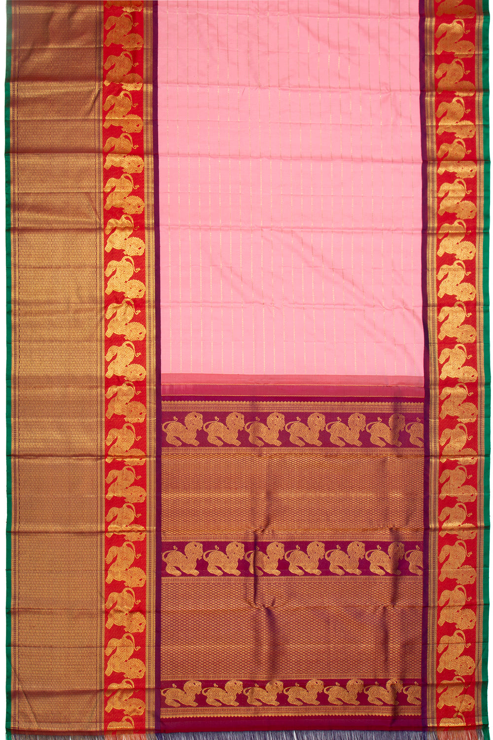 Kanchipuram Silk Horizontal Lines Pink Saree