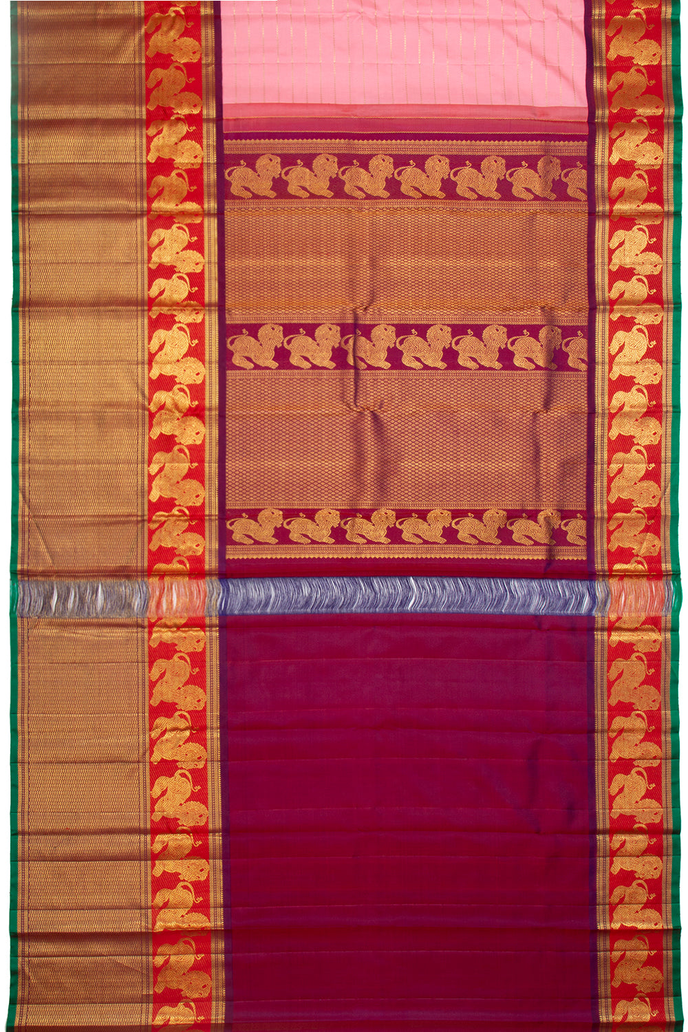 Kanchipuram Silk Horizontal Lines Pink Saree