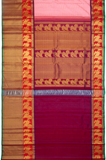 Kanchipuram Silk Horizontal Lines Pink Saree