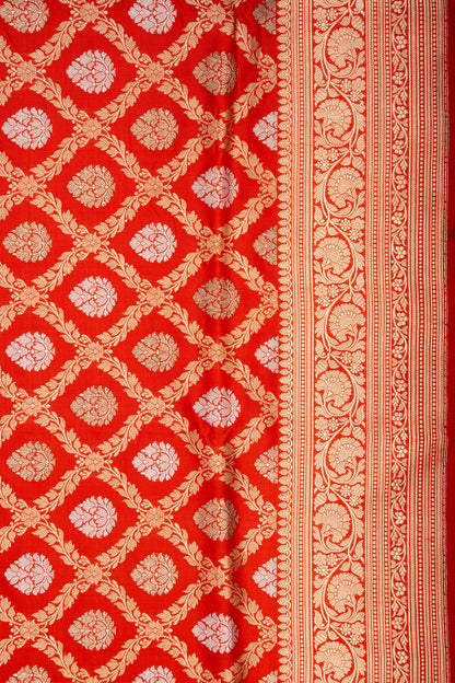 Banarasi Silk Checks And Butta Red Saree