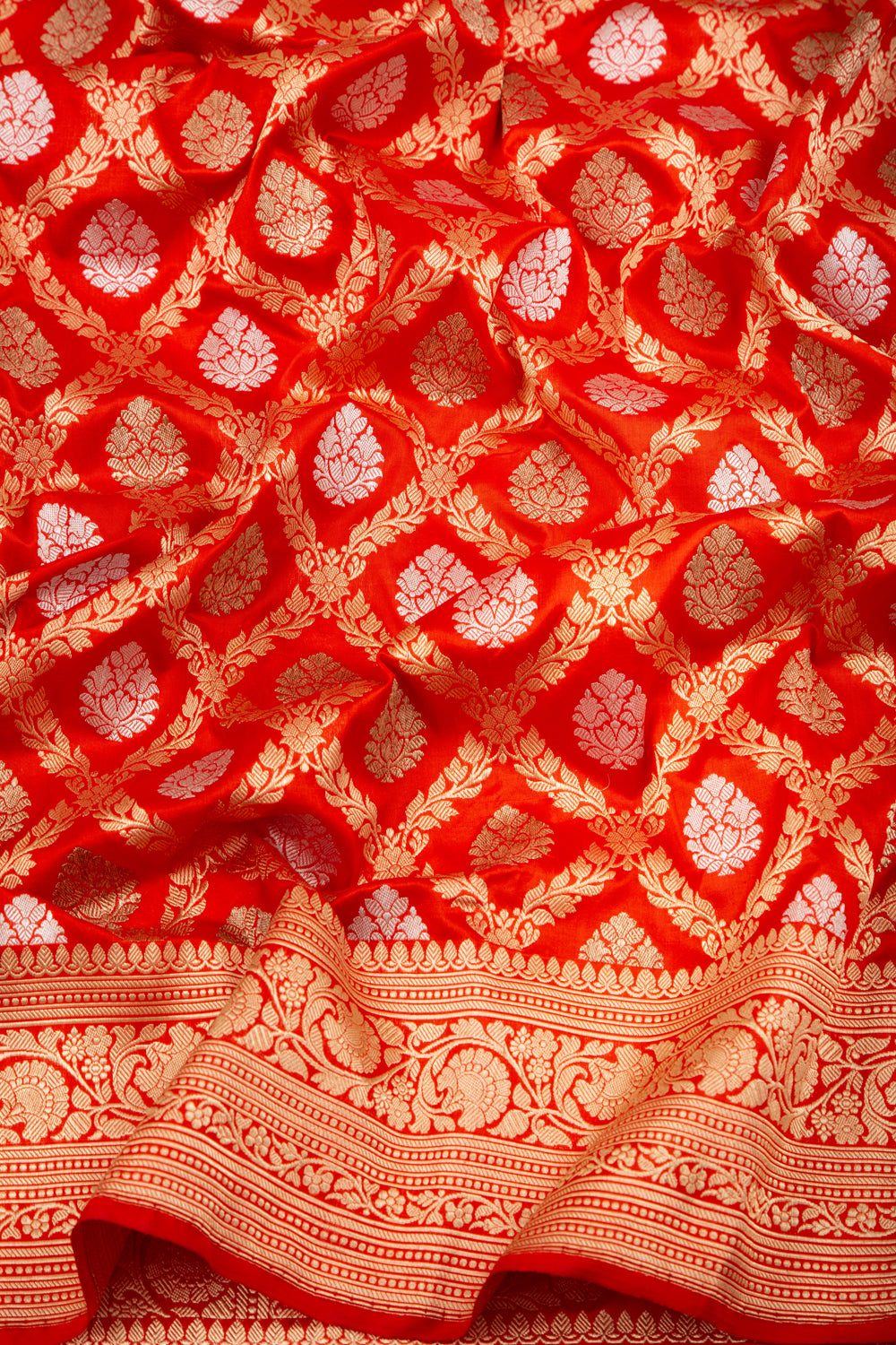 Banarasi Silk Checks And Butta Red Saree