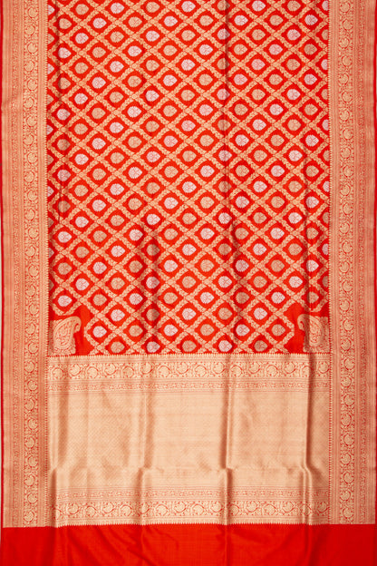 Banarasi Silk Checks And Butta Red Saree