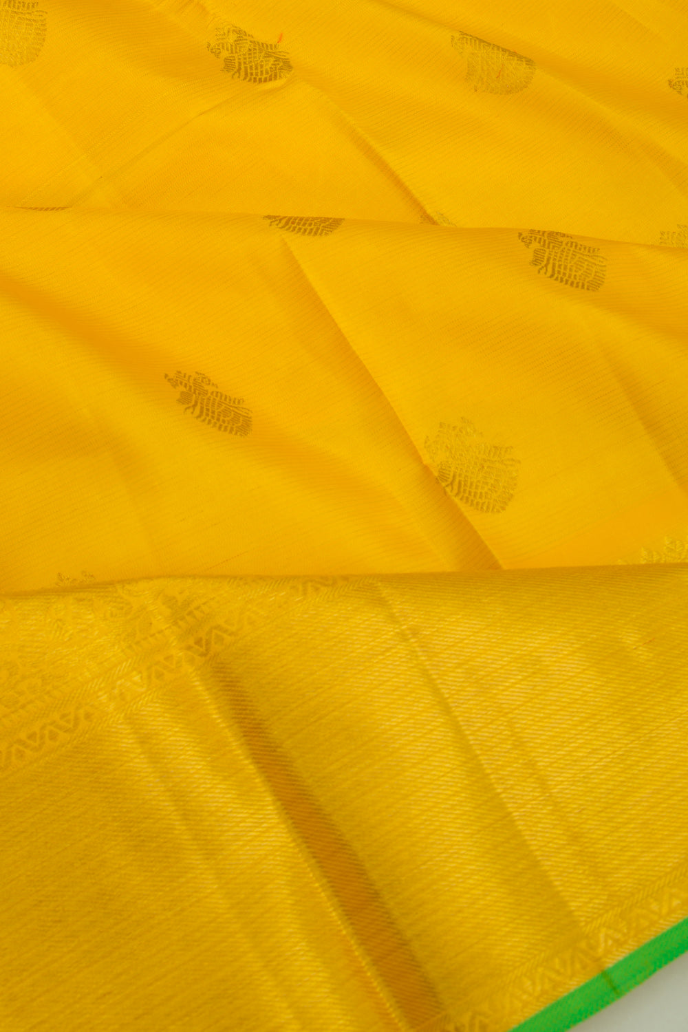 Kanchipuram Silk Oosi Lines And Butta Yellow Saree