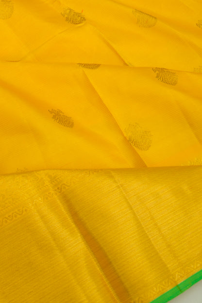 Kanchipuram Silk Oosi Lines And Butta Yellow Saree