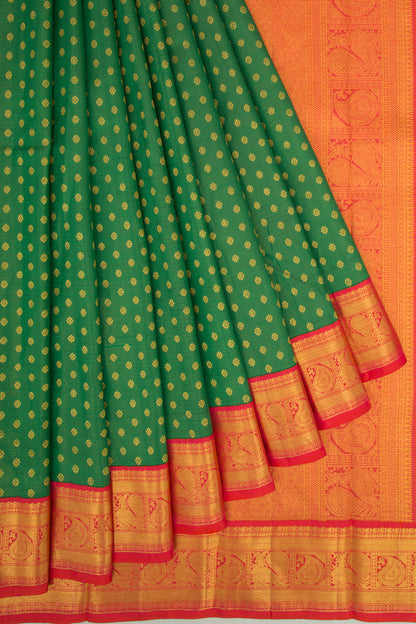 Kanchipuram Silk Oosi Lines And Butta Green Saree