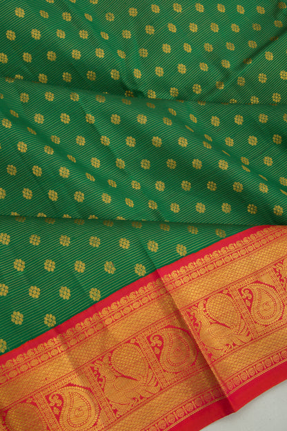 Kanchipuram Silk Oosi Lines And Butta Green Saree
