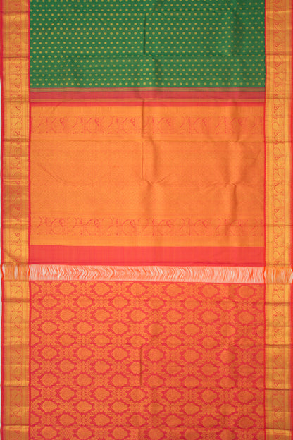 Kanchipuram Silk Oosi Lines And Butta Green Saree