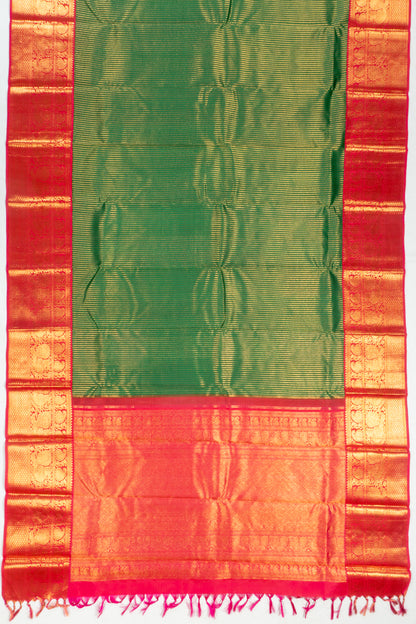 Kanchipuram Silk Veldhari Lines Dark Green Saree