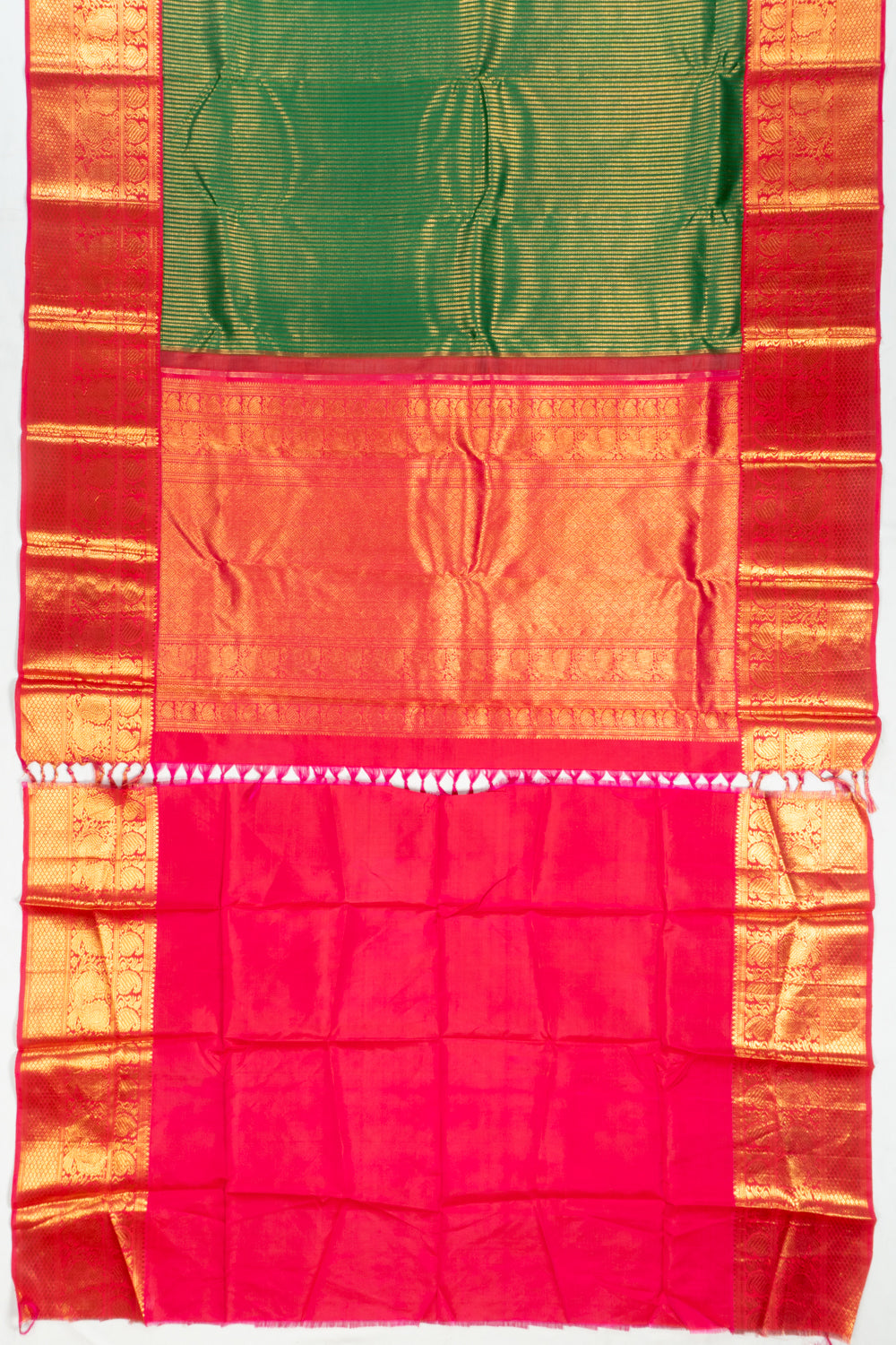 Kanchipuram Silk Veldhari Lines Dark Green Saree