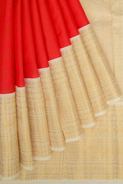 Kanchipuram Silk Checks Red Saree