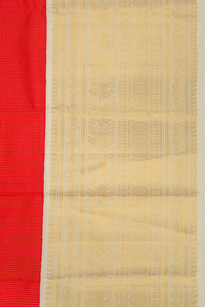 Kanchipuram Silk Checks Red Saree