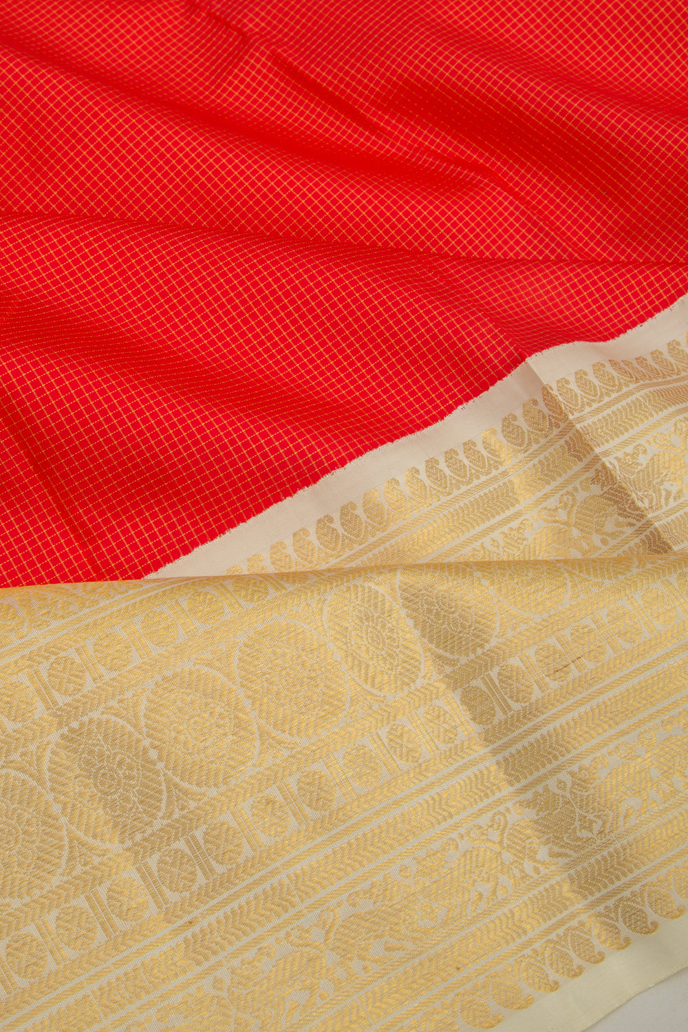 Kanchipuram Silk Checks Red Saree