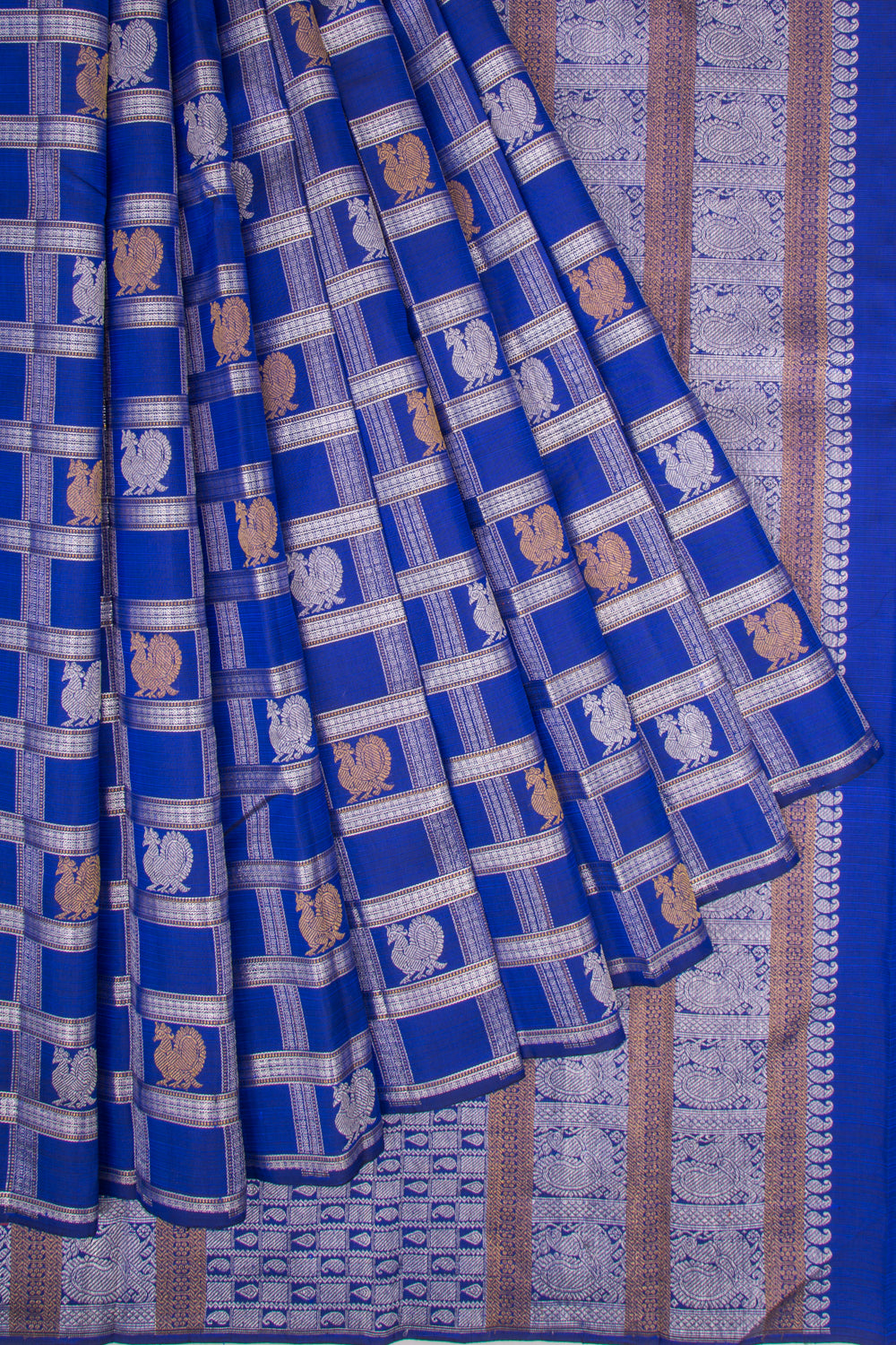 Kanchipuram Silk Checks And Butta Royal Blue Saree