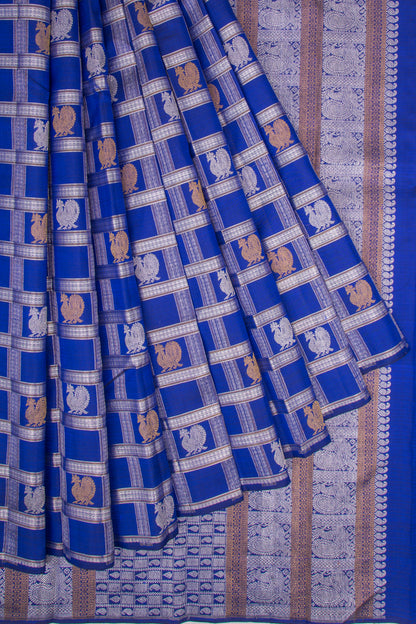 Kanchipuram Silk Checks And Butta Royal Blue Saree