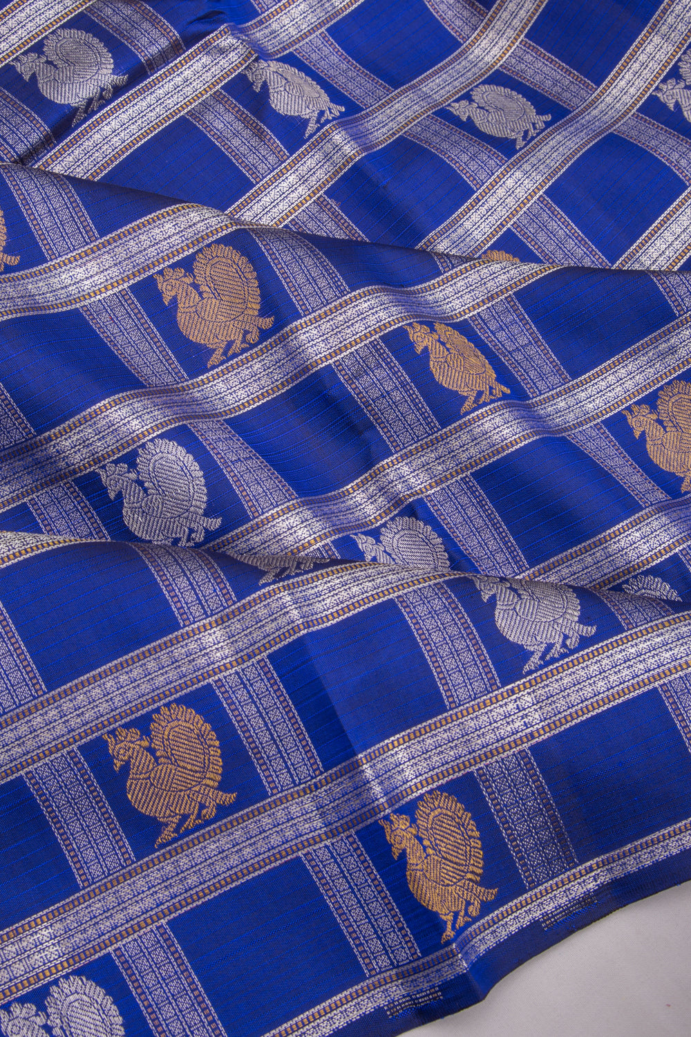 Kanchipuram Silk Checks And Butta Royal Blue Saree
