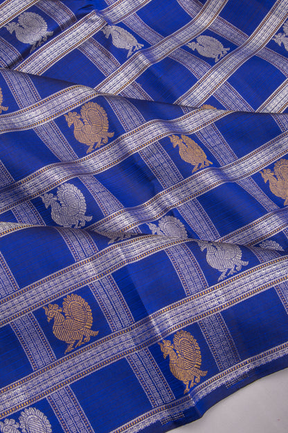 Kanchipuram Silk Checks And Butta Royal Blue Saree