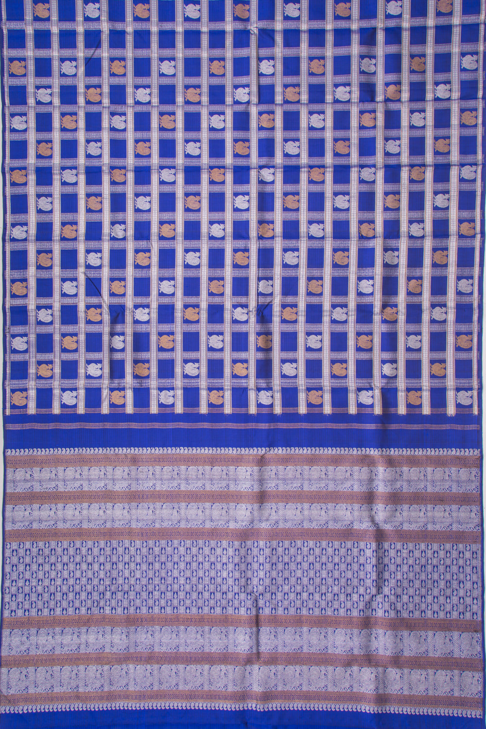 Kanchipuram Silk Checks And Butta Royal Blue Saree