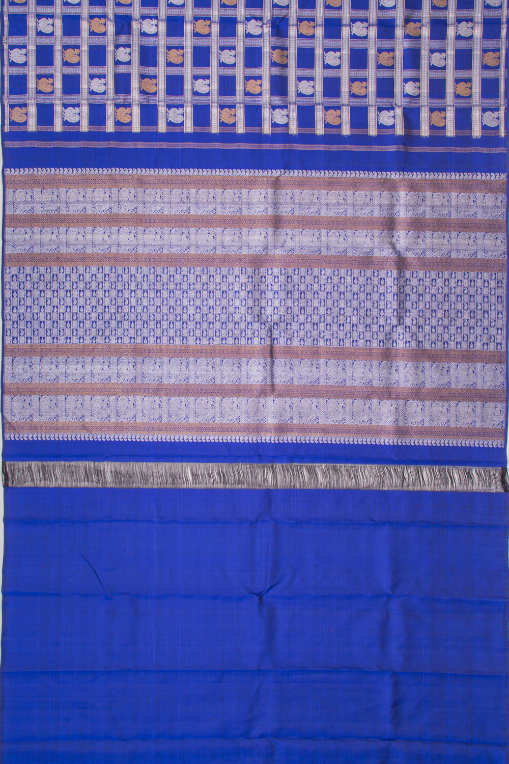 Kanchipuram Silk Checks And Butta Royal Blue Saree
