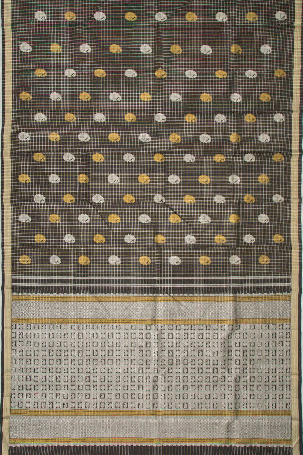 Kanchipuram Silk Checks And Butta Black Saree