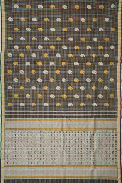 Kanchipuram Silk Checks And Butta Black Saree