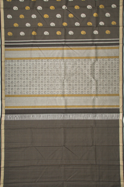 Kanchipuram Silk Checks And Butta Black Saree