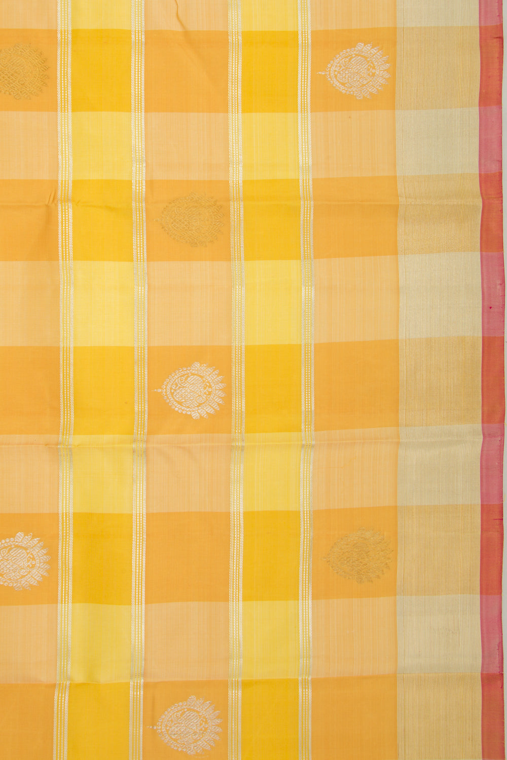Kanchipuram Silk Lines And Butta Yellow And Orange Saree