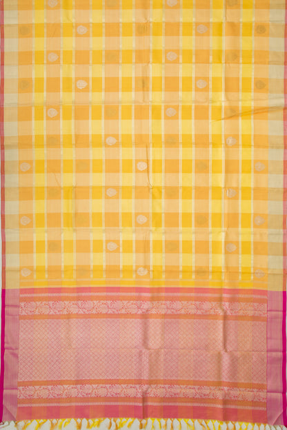 Kanchipuram Silk Lines And Butta Yellow And Orange Saree