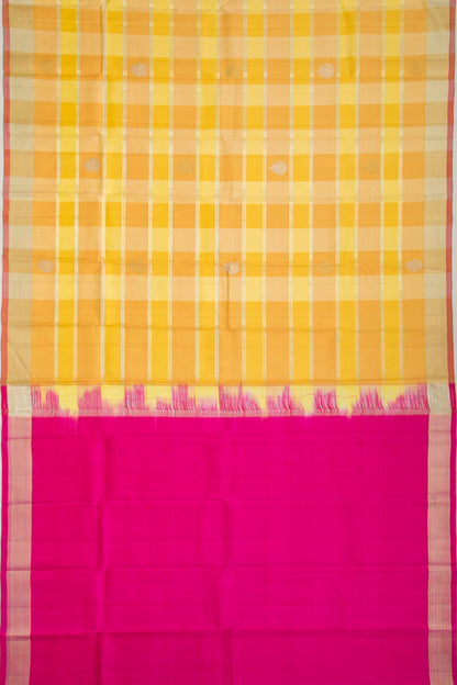 Kanchipuram Silk Lines And Butta Yellow And Orange Saree