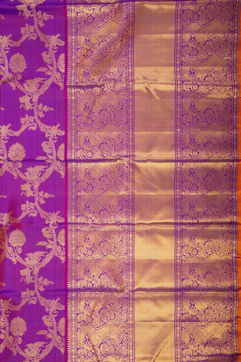 Kanchipuram Silk Oosi Lines And Jaal Purple Saree