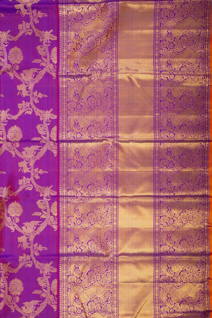Kanchipuram Silk Oosi Lines And Jaal Purple Saree