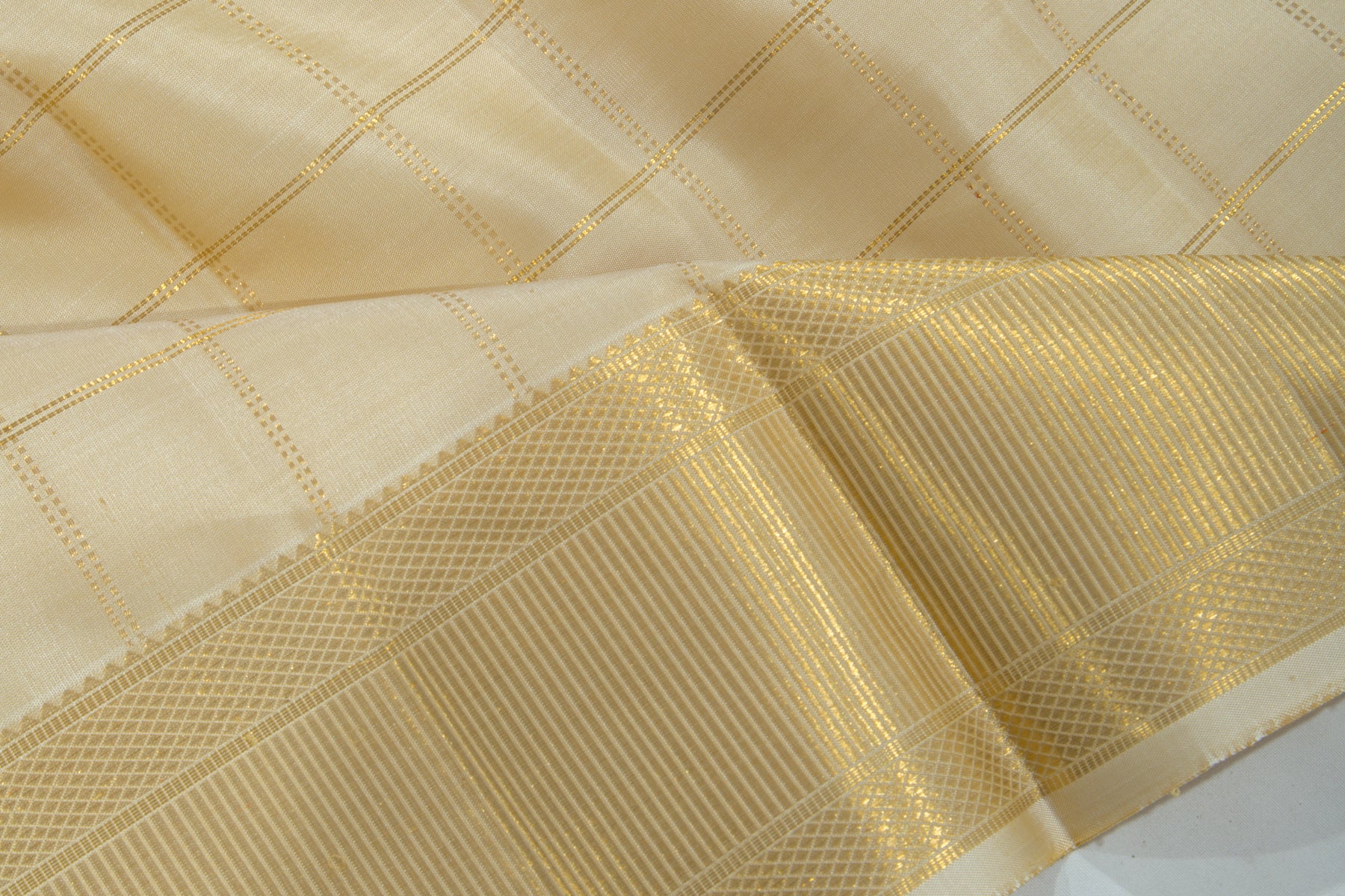 Kanchipuram Silk Checks Cream Dhoti