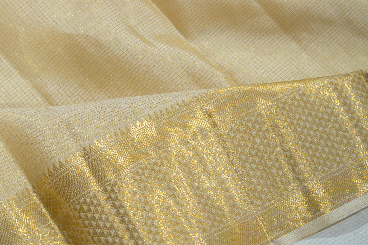 Kanchipuram Silk Checks Cream Dhoti