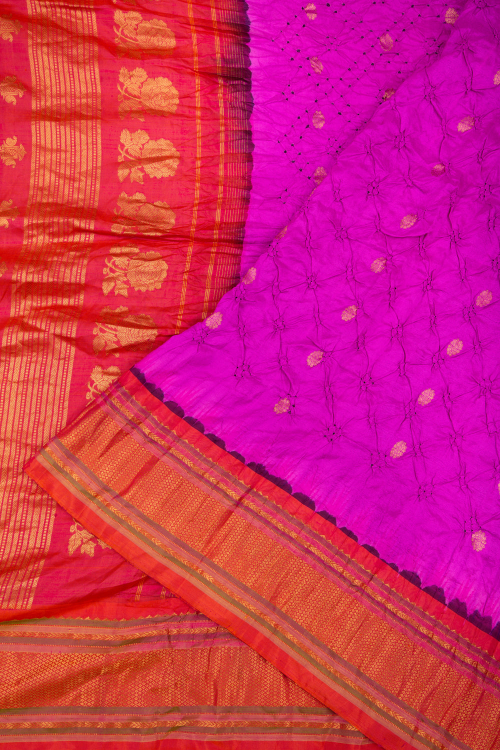 Kanchipuram Silk Bandhani Pink Saree