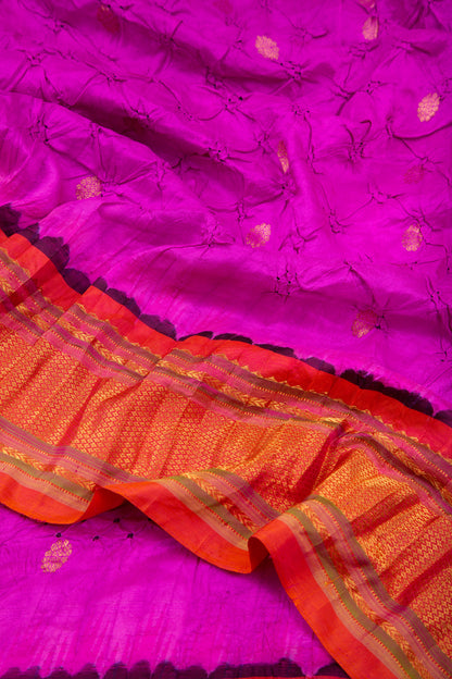 Kanchipuram Silk Bandhani Pink Saree