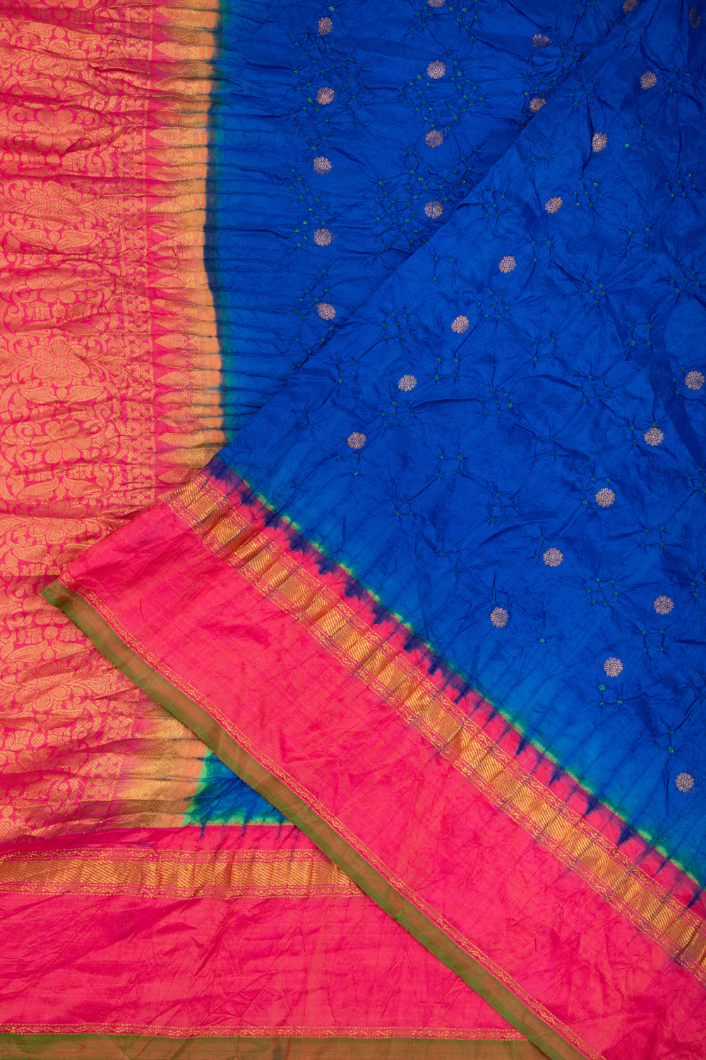 Kanchipuram Silk Bandhani Dark Blue Saree