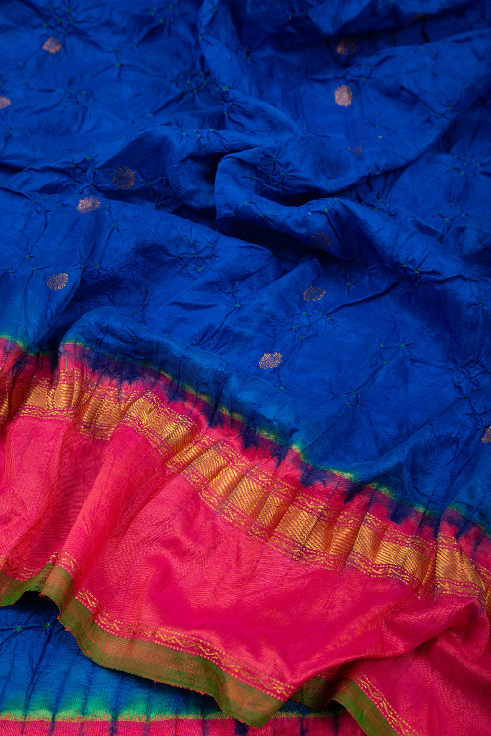 Kanchipuram Silk Bandhani Dark Blue Saree