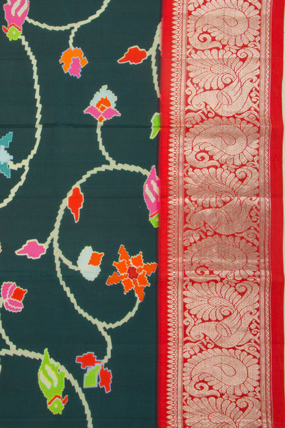 Kanchipuram Silk Floral Printed Bottle Green Dupatta