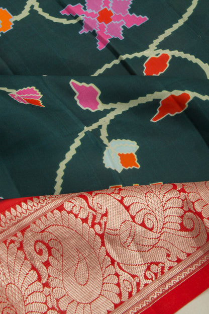 Kanchipuram Silk Floral Printed Bottle Green Dupatta