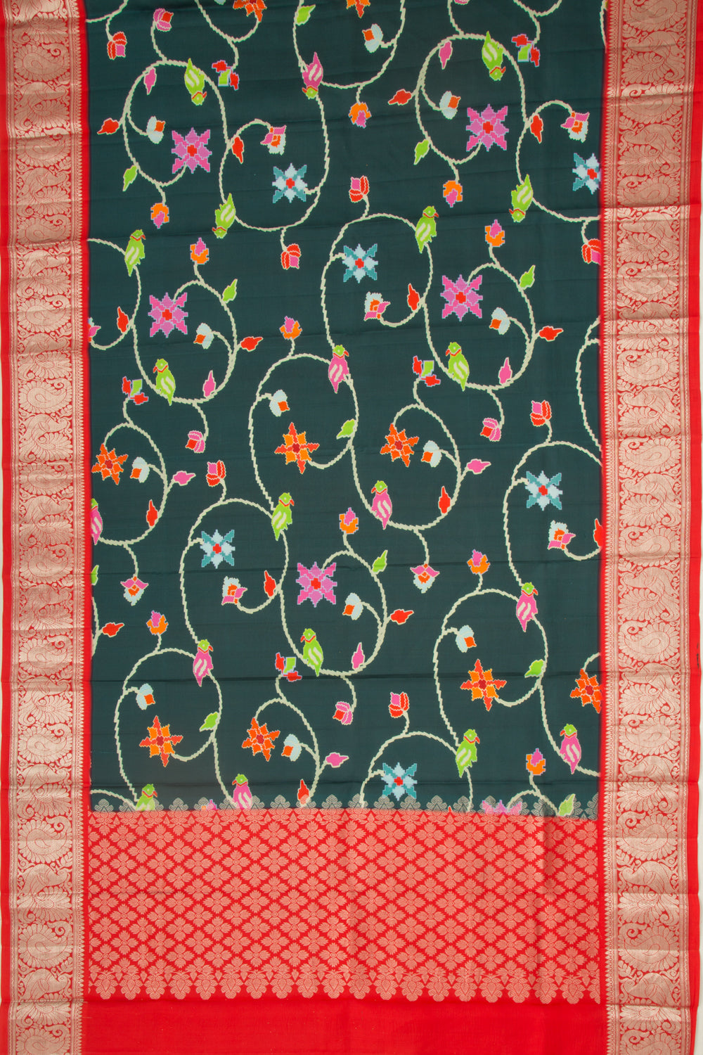 Kanchipuram Silk Floral Printed Bottle Green Dupatta