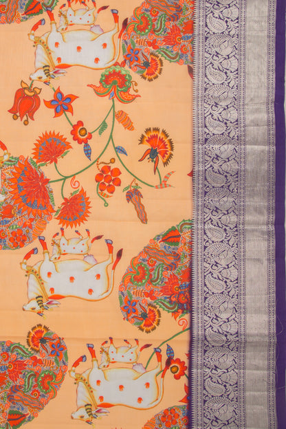 Kanchipuram Silk Pichwai Printed Pastel Orange Dupatta