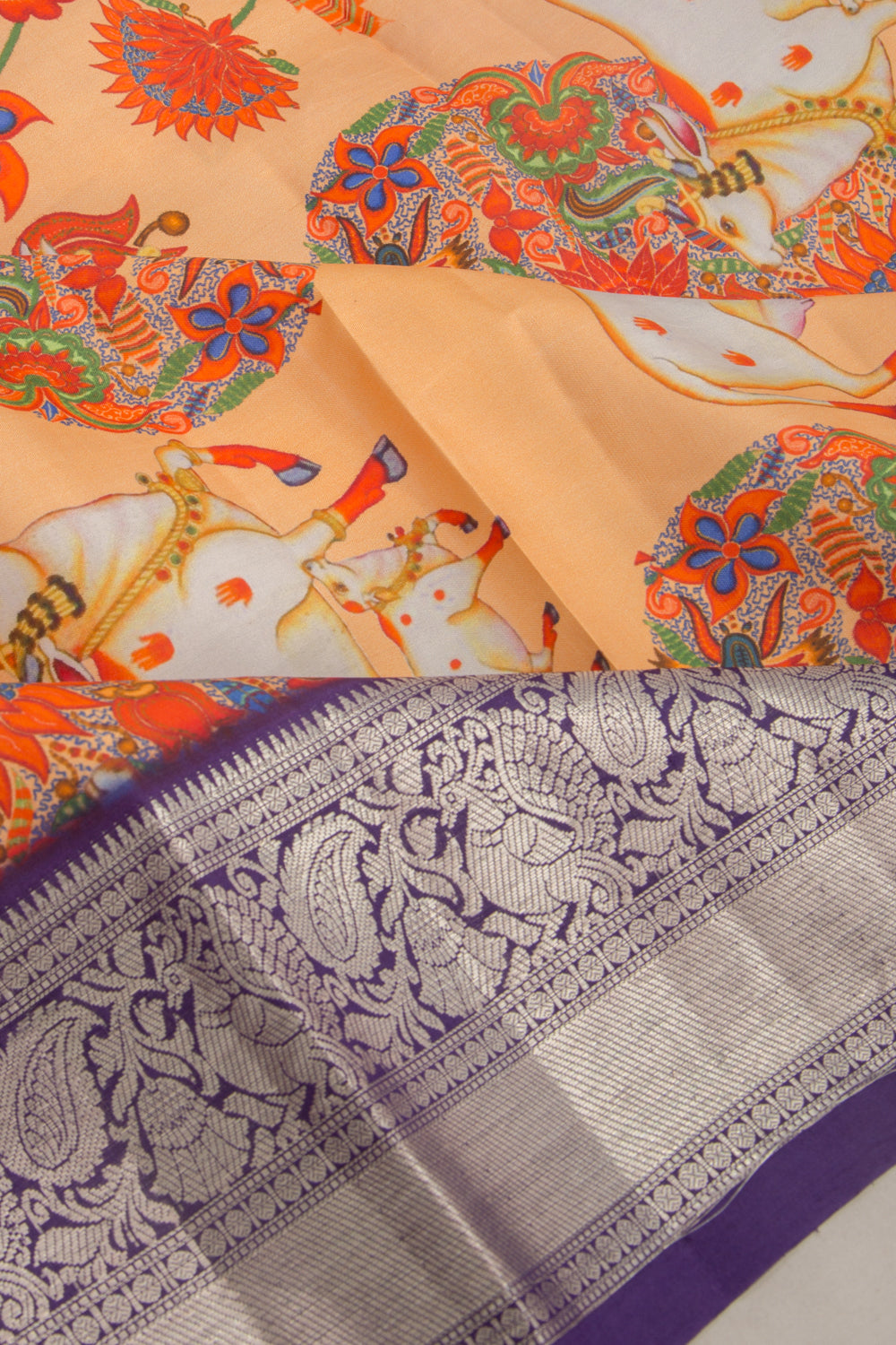 Kanchipuram Silk Pichwai Printed Pastel Orange Dupatta