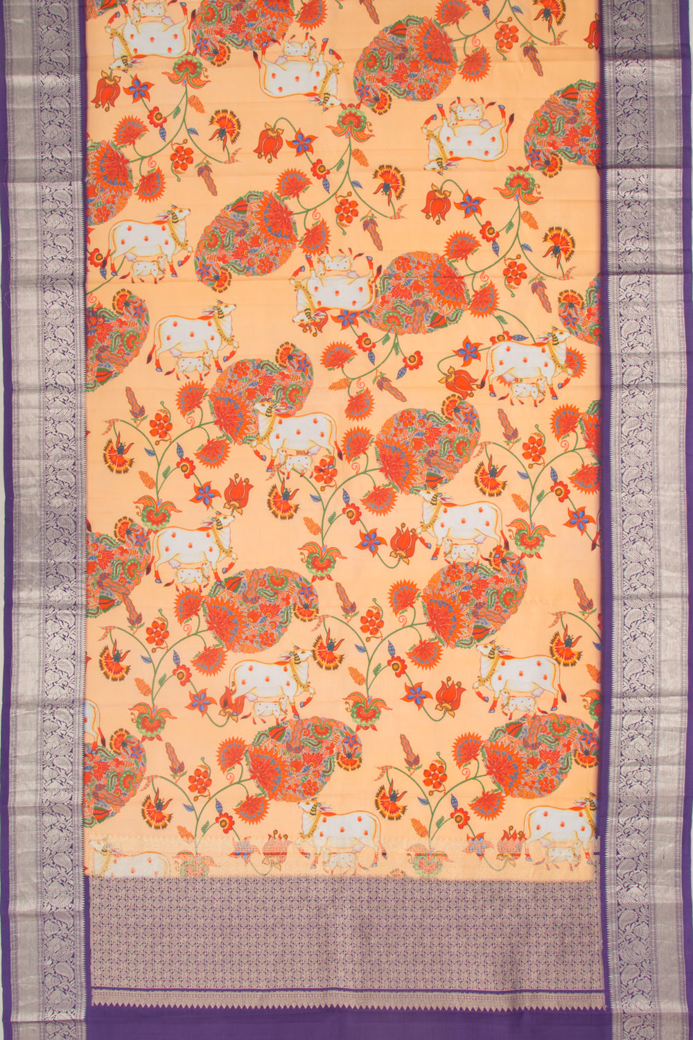 Kanchipuram Silk Pichwai Printed Pastel Orange Dupatta