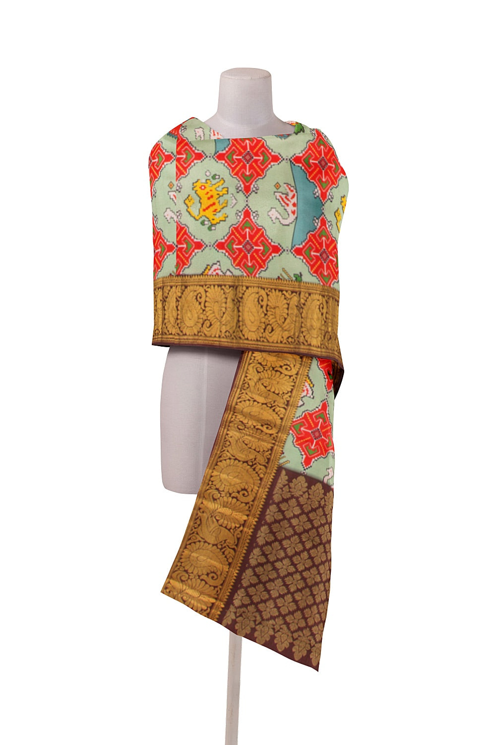 Kanchipuram Silk Printed Mint Green Dupatta