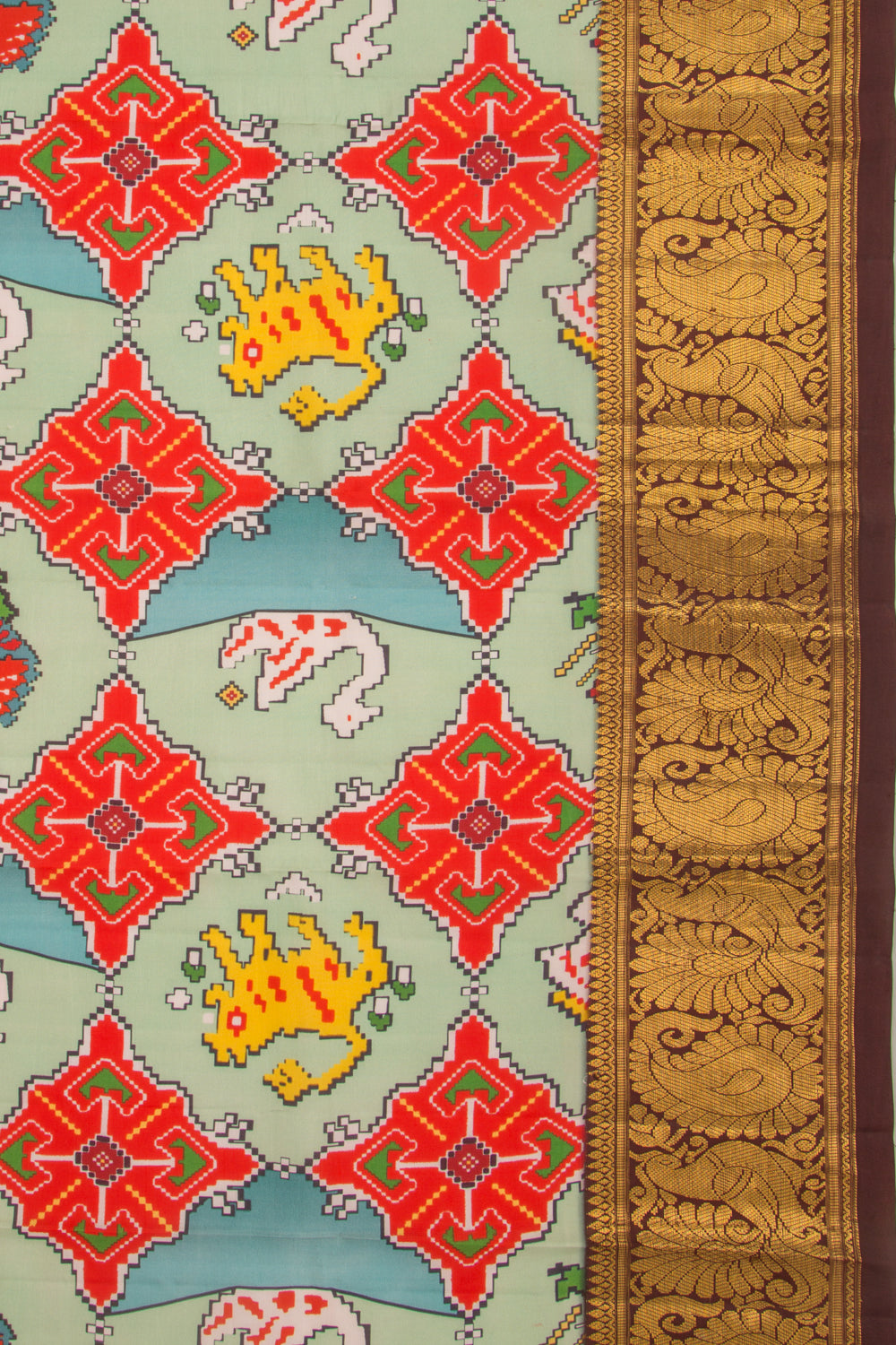 Kanchipuram Silk Printed Mint Green Dupatta