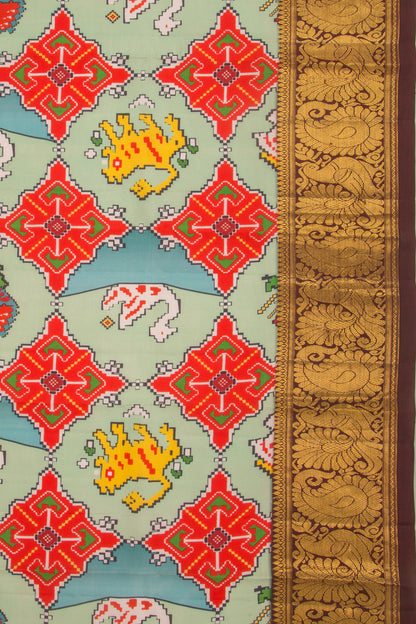 Kanchipuram Silk Printed Mint Green Dupatta