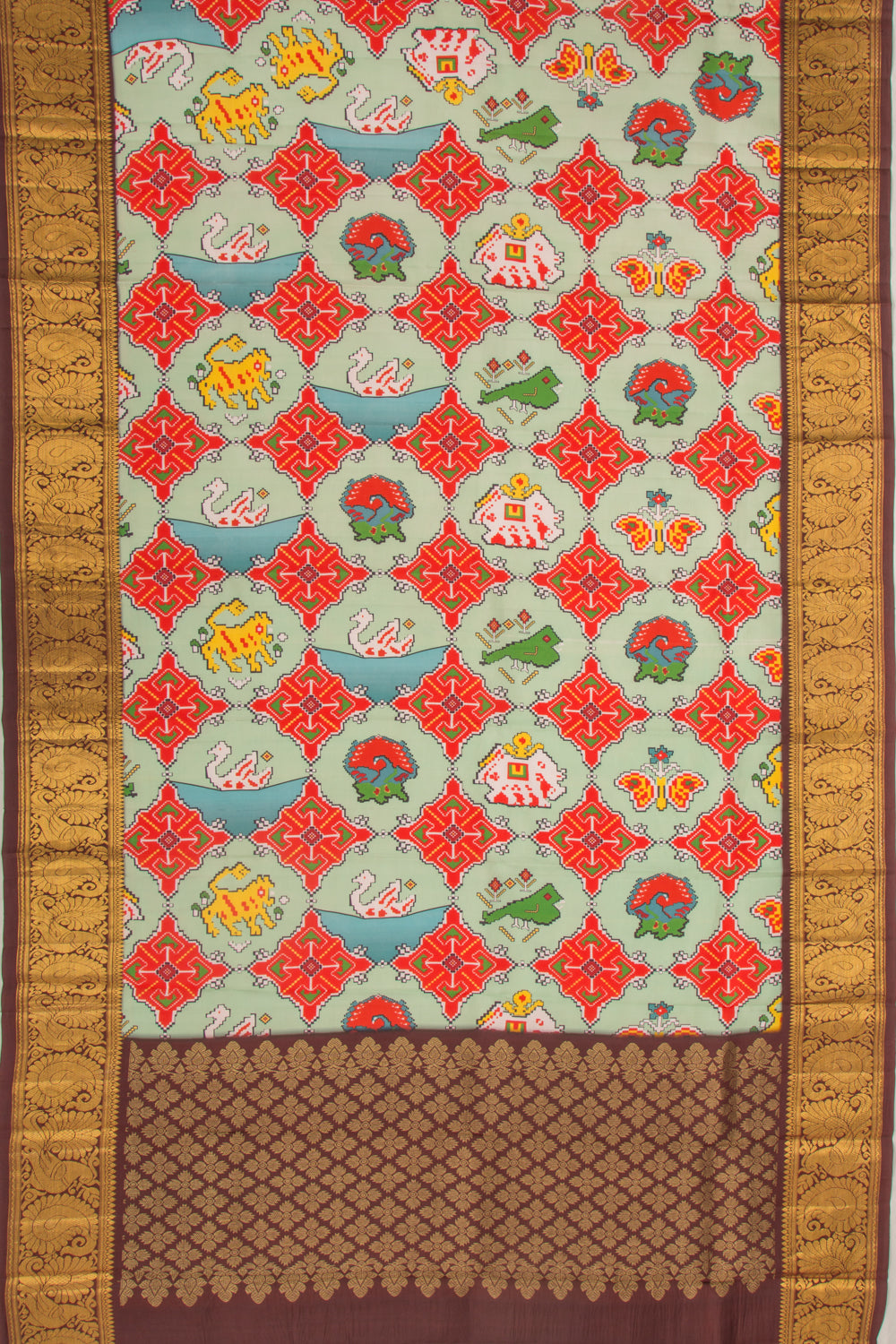 Kanchipuram Silk Printed Mint Green Dupatta