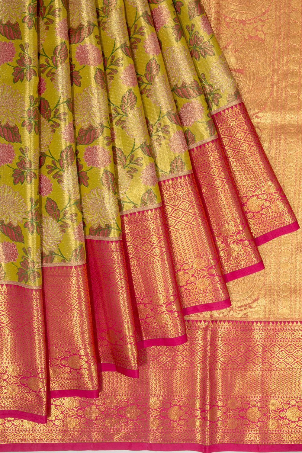 Kanchipuram Silk Tissue Jaal Gold Saree