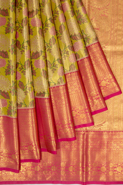 Kanchipuram Silk Tissue Jaal Gold Saree