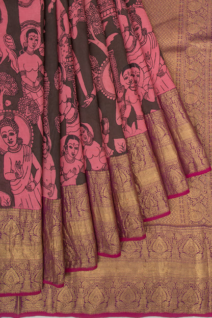 Kanchipuram Silk Kalamkari Black Saree